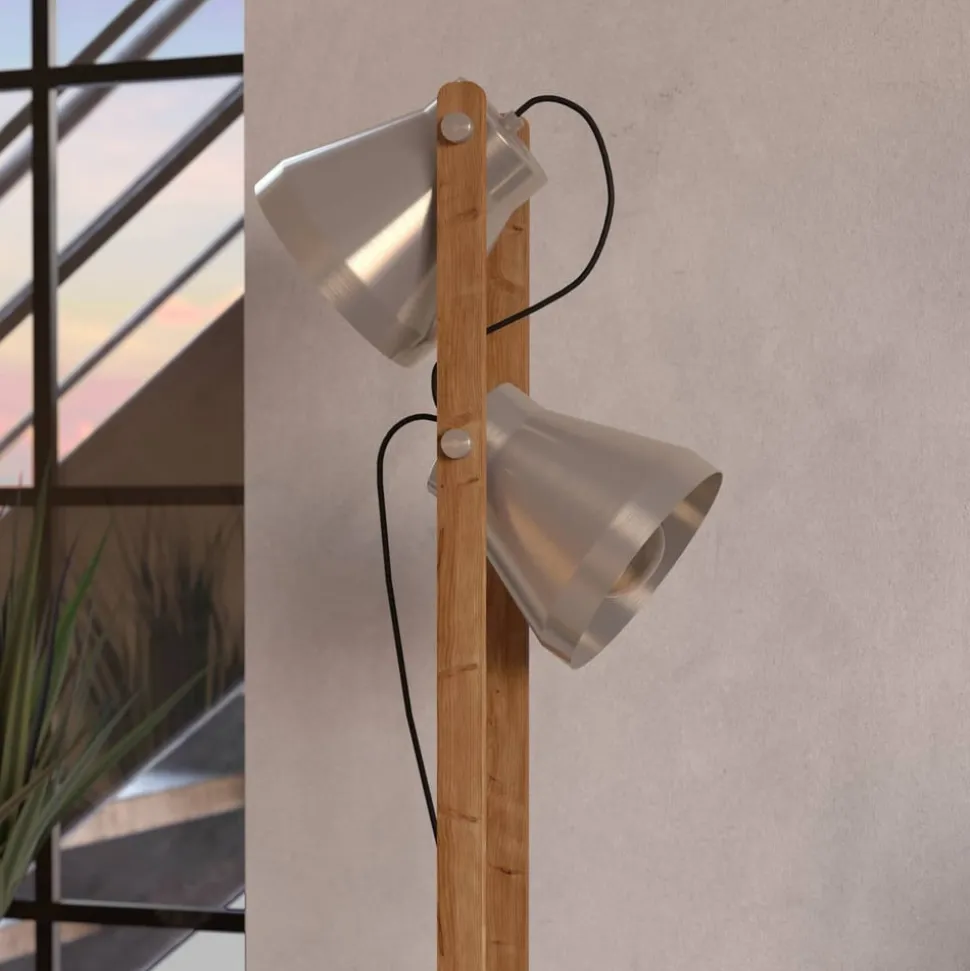 Cawton vloerlamp, hoogte 134,5 cm, staal/bruin, 2-lamps staal