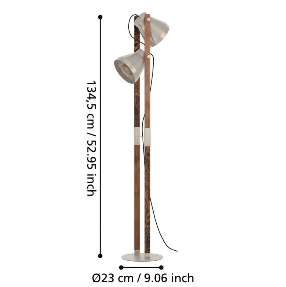 Cawton vloerlamp, hoogte 134,5 cm, staal/bruin, 2-lamps staal