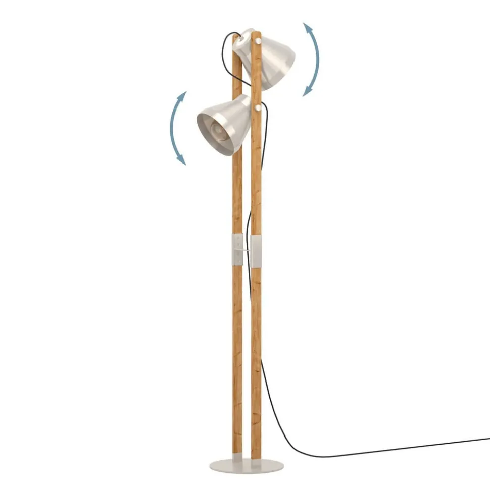 Cawton vloerlamp, hoogte 134,5 cm, staal/bruin, 2-lamps staal