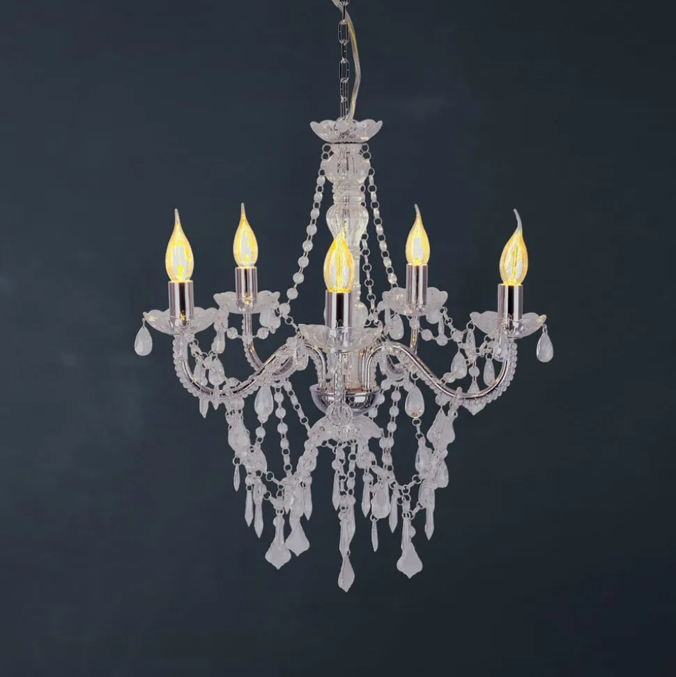 Cecilia kroonluchter, chroom, ijzer/acryl, Ø 52 cm, 5-lamps.