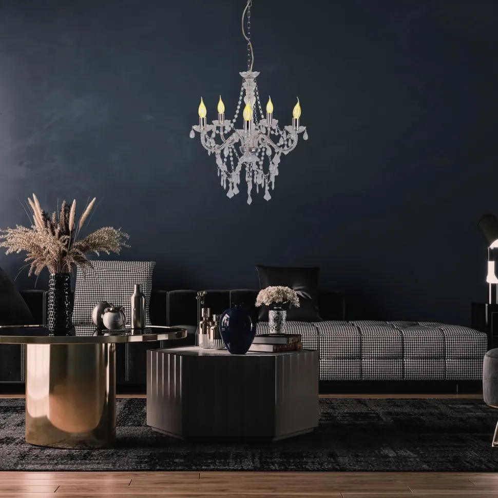 Cecilia kroonluchter, chroom, ijzer/acryl, Ø 52 cm, 5-lamps.