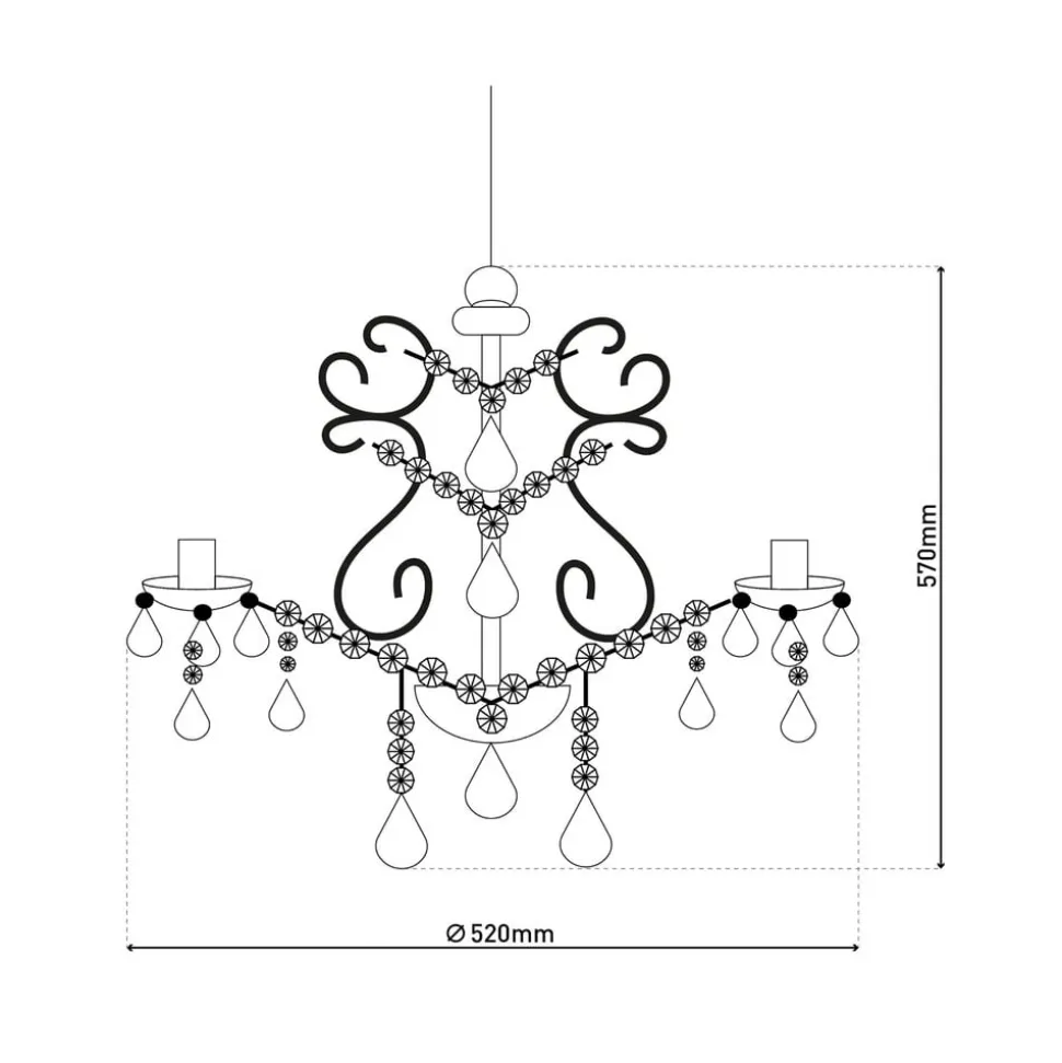 Cecilia kroonluchter, chroom, ijzer/acryl, Ø 52 cm, 5-lamps.