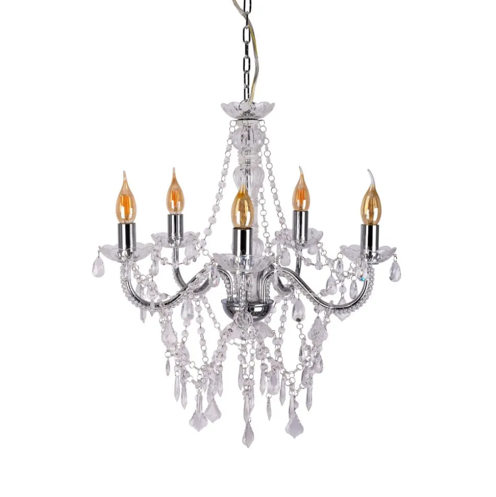 Cecilia kroonluchter, chroom, ijzer/acryl, Ø 52 cm, 5-lamps.