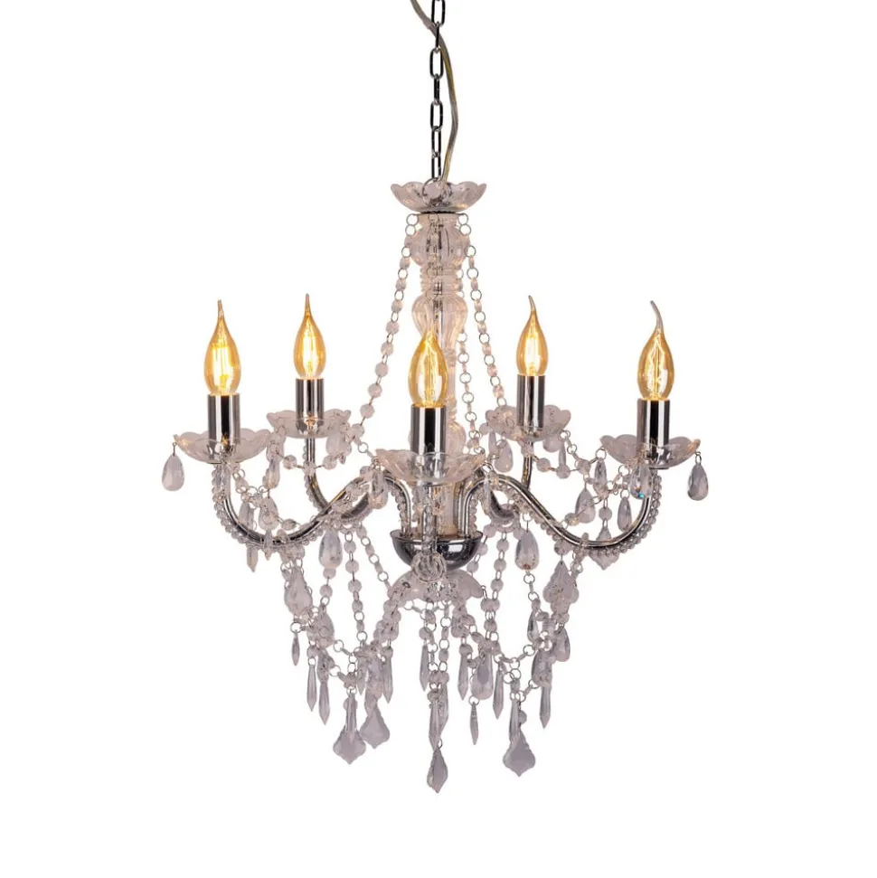 Cecilia kroonluchter, chroom, ijzer/acryl, Ø 52 cm, 5-lamps.