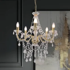 Cecilia kroonluchter, goud, ijzer/acryl, Ø 52 cm, 5-lamps.