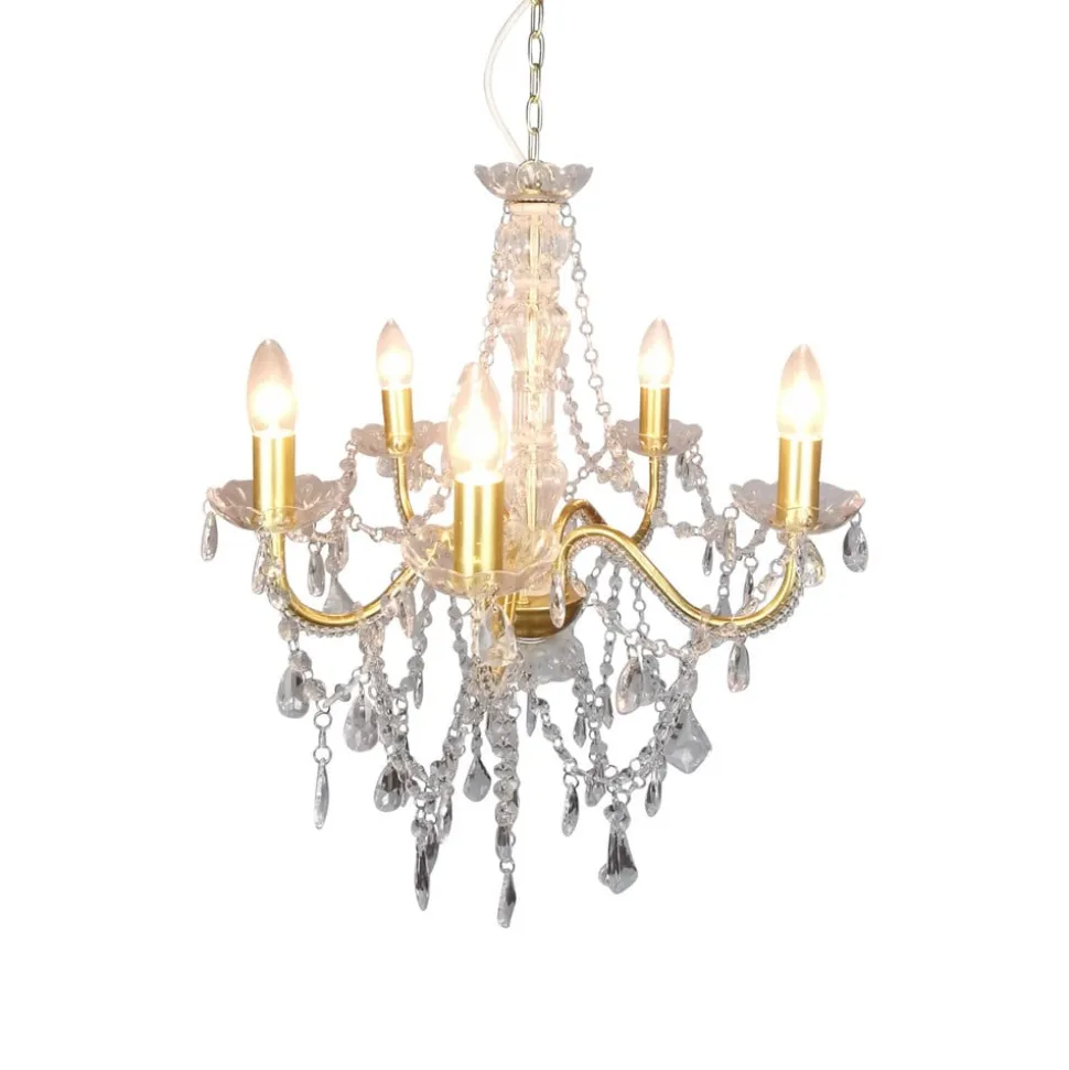 Cecilia kroonluchter, goud, ijzer/acryl, Ø 52 cm, 5-lamps.