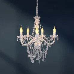 Cecilia kroonluchter, wit, ijzer/acryl, Ø 52 cm, 5-lamps.