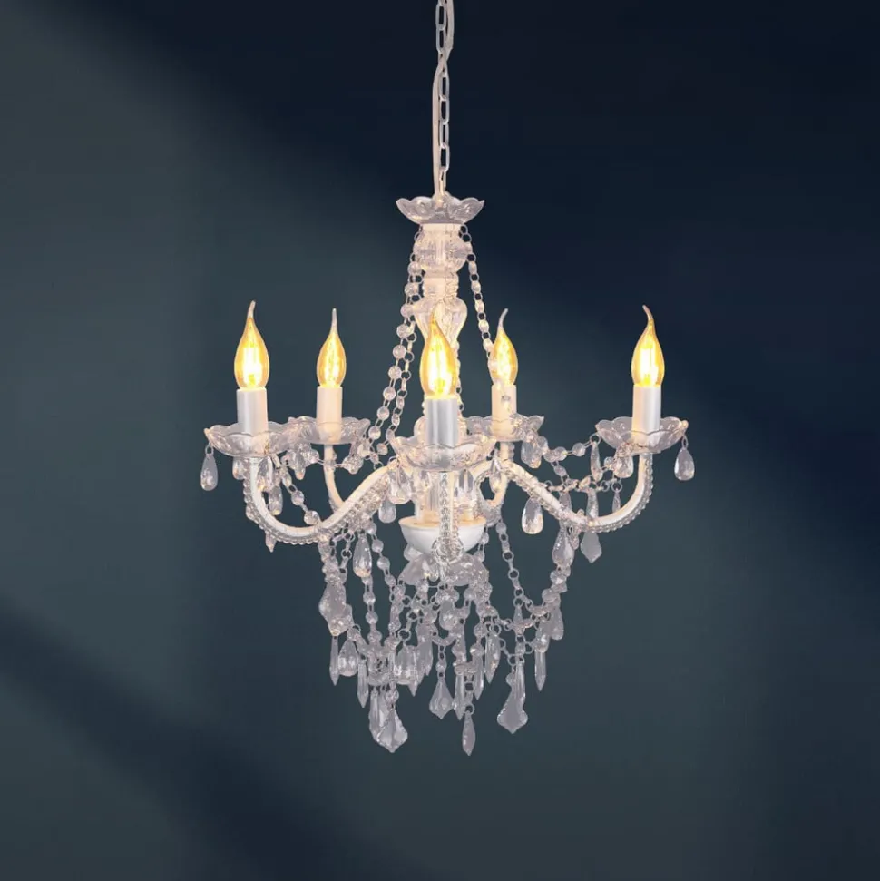 Cecilia kroonluchter, wit, ijzer/acryl, Ø 52 cm, 5-lamps.