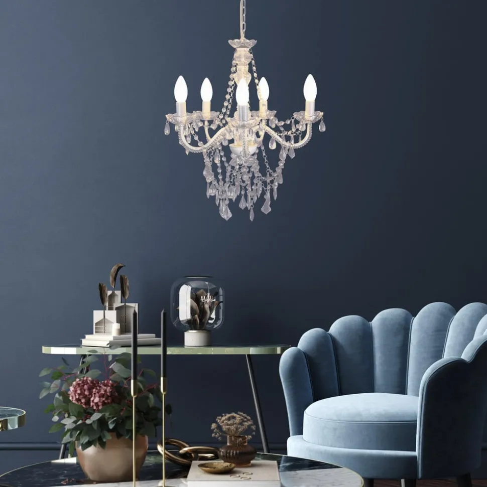 Cecilia kroonluchter, wit, ijzer/acryl, Ø 52 cm, 5-lamps.