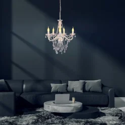 Cecilia kroonluchter, wit, ijzer/acryl, Ø 52 cm, 5-lamps.