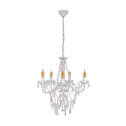 Cecilia kroonluchter, wit, ijzer/acryl, Ø 52 cm, 5-lamps.