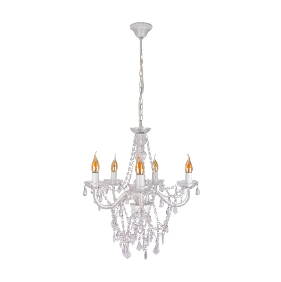 Cecilia kroonluchter, wit, ijzer/acryl, Ø 52 cm, 5-lamps.