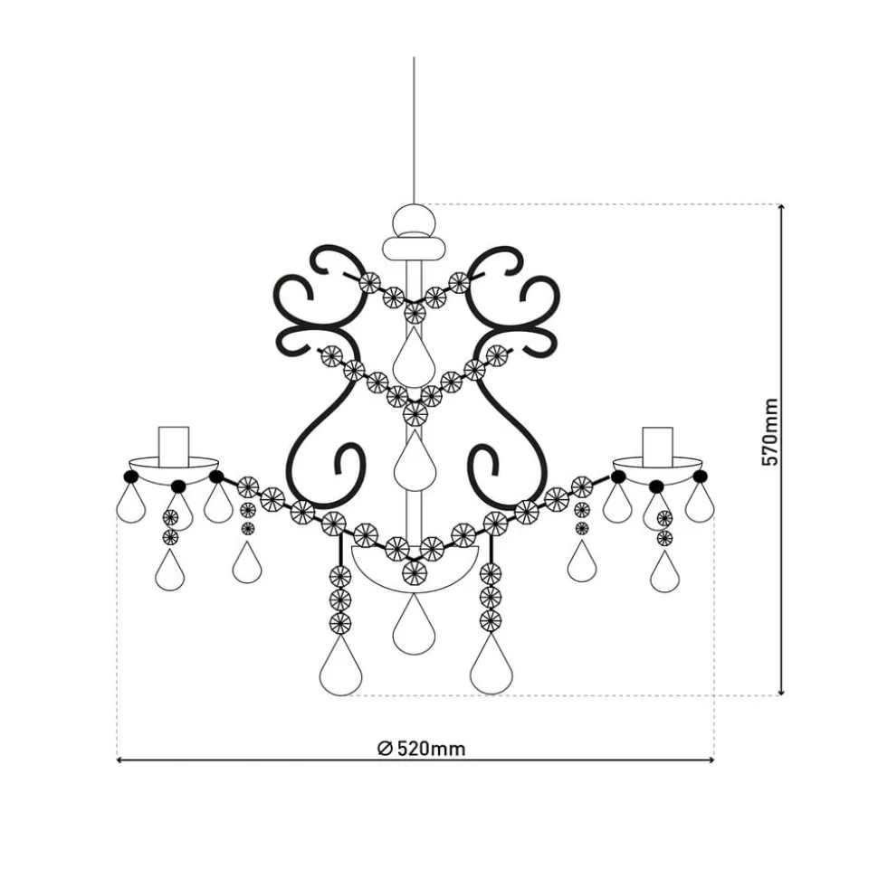 Cecilia kroonluchter, wit, ijzer/acryl, Ø 52 cm, 5-lamps.