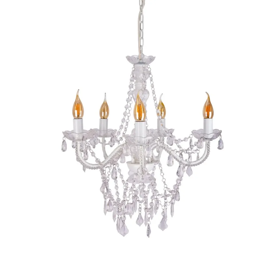 Cecilia kroonluchter, wit, ijzer/acryl, Ø 52 cm, 5-lamps.