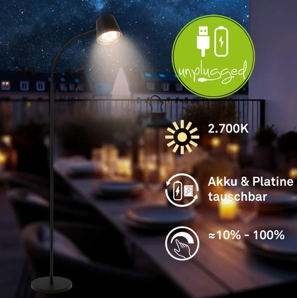 Cielo LED vloerlamp, zwart, touchdimmer, USB-kabel