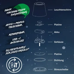 Cielo LED vloerlamp, zwart, touchdimmer, USB-kabel