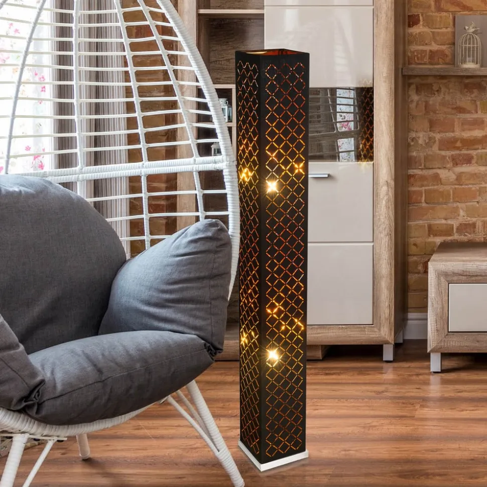 Clarke vloerlamp, zwart/goud blad, hoogte 118 cm, stof