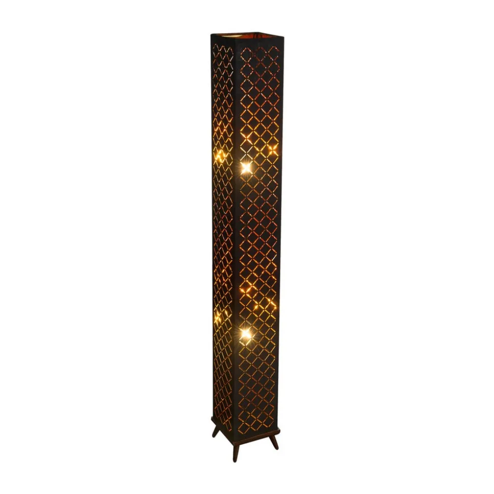 Clarke vloerlamp, zwart/goud blad, hoogte 118 cm, stof