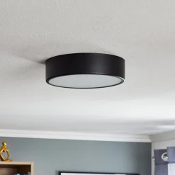 Cleo 300 plafondlamp, zwart, sensor, IP20, Ø 30 cm, metaal