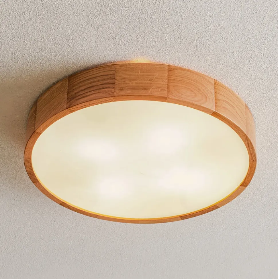 Cleo DR475 plafondlamp, IP54, Ø 47,5 cm, eikenhout, E27