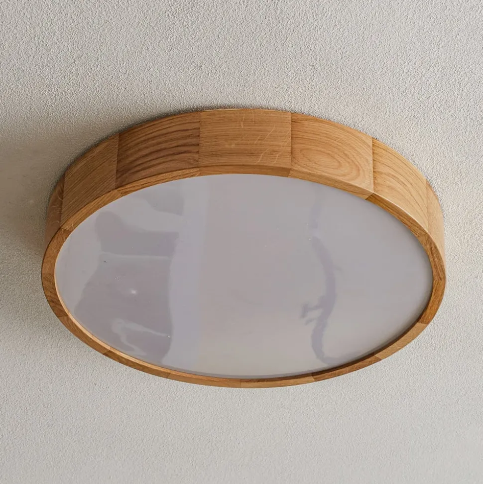 Cleo DR475 plafondlamp, IP54, Ø 47,5 cm, eikenhout, E27