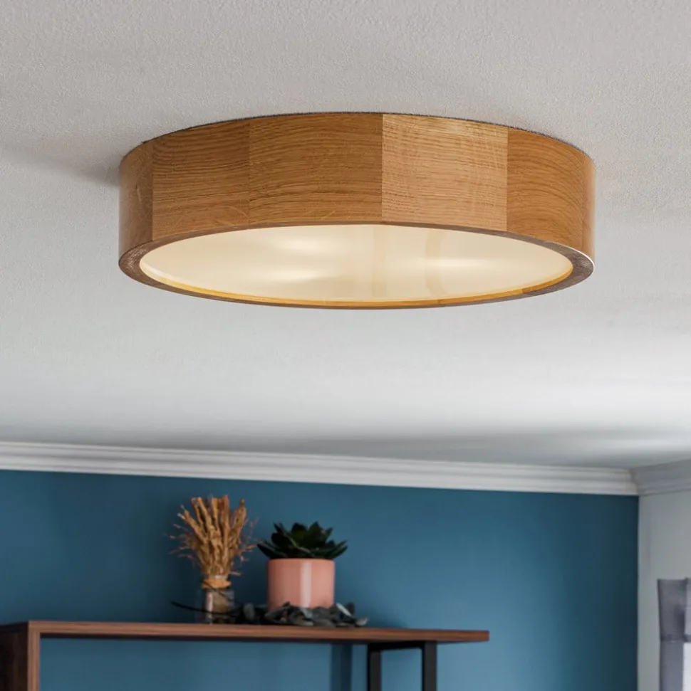 Cleo DR375 plafondlamp, IP54, Ø 37,5 cm, eikenhout, E27