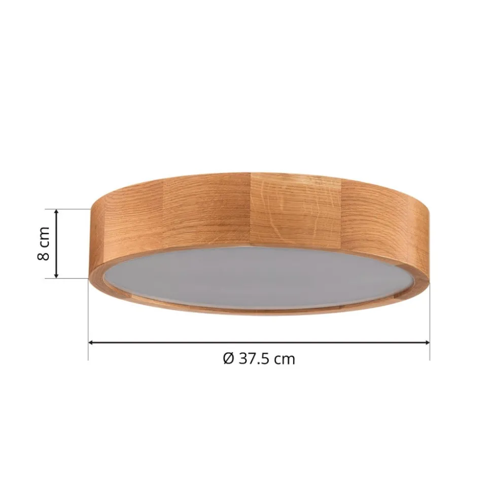 Cleo DR375 plafondlamp, IP54, Ø 37,5 cm, eikenhout, E27