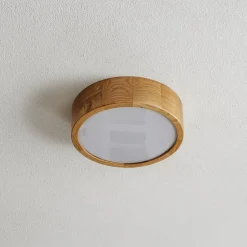 Cleo DR275 plafondlamp, IP54, Ø 27,5 cm, eikenhout, E27