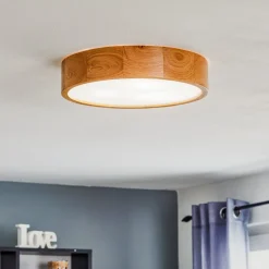 Cleo plafondlamp, Ø 38 cm, 3-lamps, eikenhout, E27