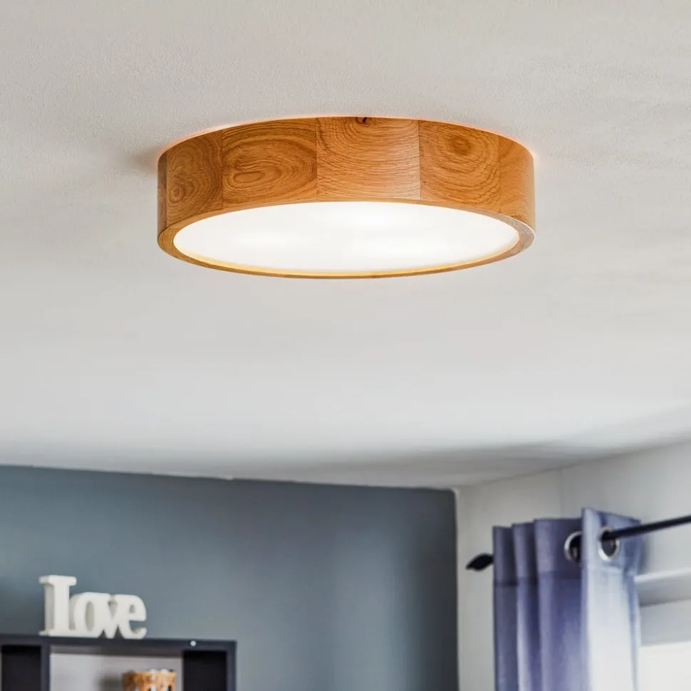 Cleo plafondlamp, Ø 38 cm, 3-lamps, eikenhout, E27