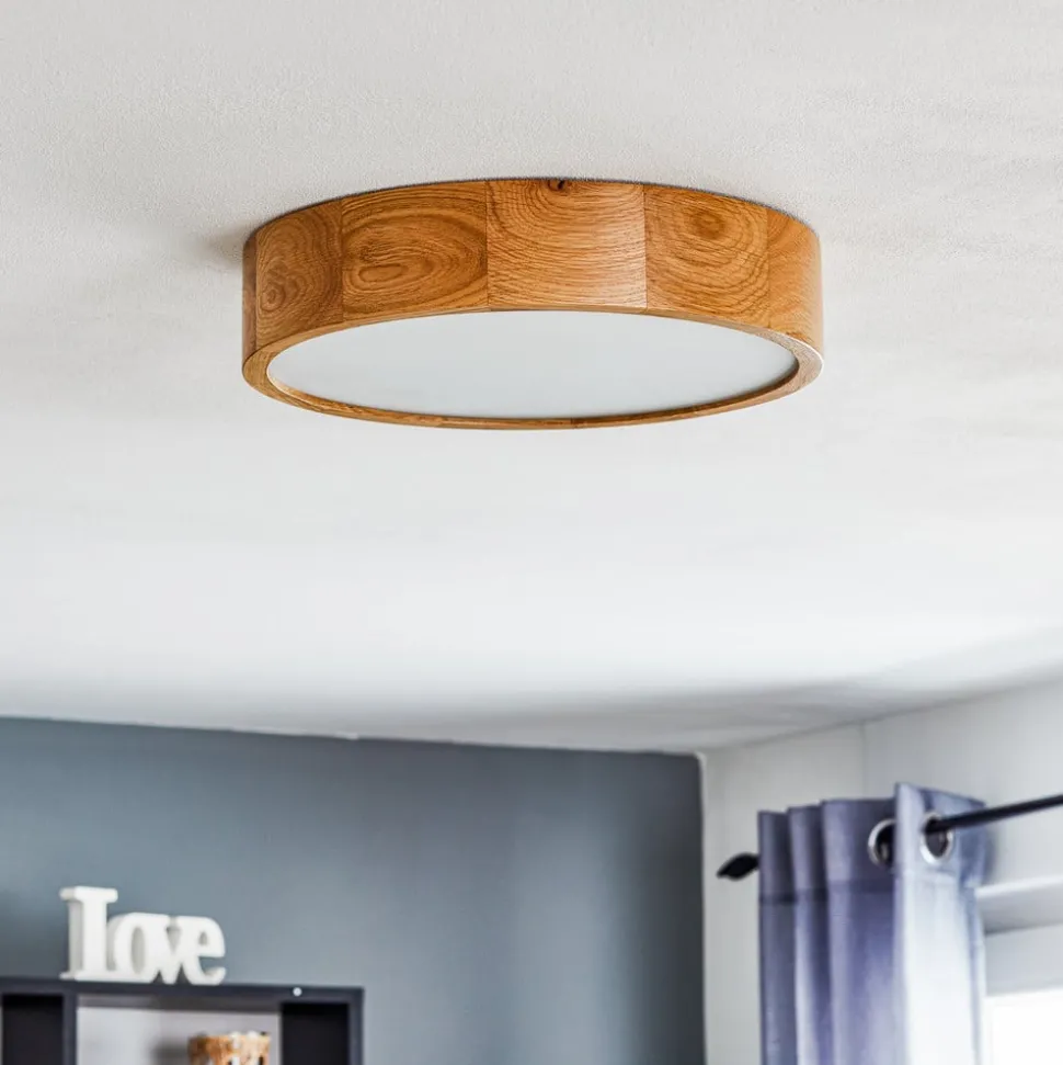 Cleo plafondlamp, Ø 38 cm, 3-lamps, eikenhout, E27