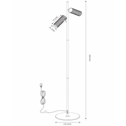 Club vloerlamp, verstelbaar, wit, metaal, 140 cm, GU10