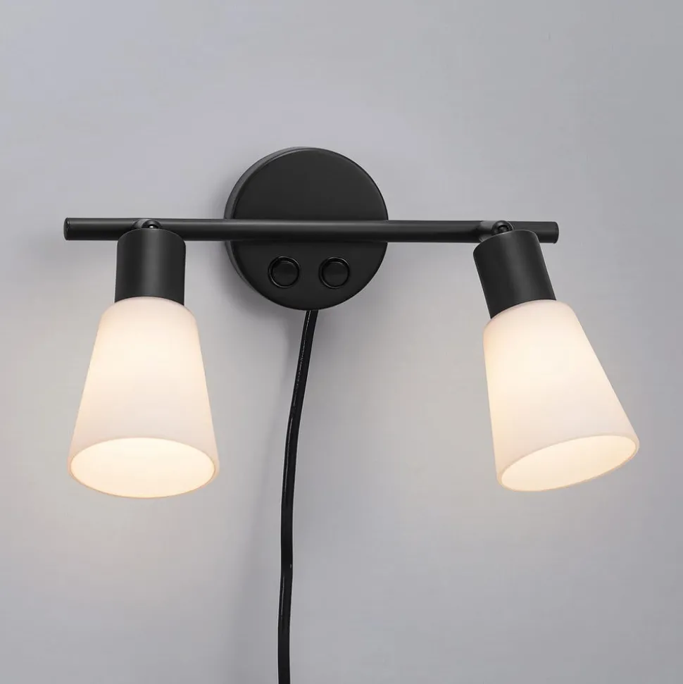 Cole wandlamp, 2-lamps, stekker, glas, twee schakelaars
