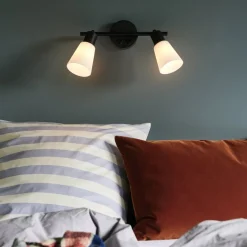 Cole wandlamp, 2-lamps, stekker, glas, twee schakelaars