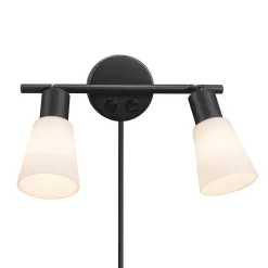 Cole wandlamp, 2-lamps, stekker, glas, twee schakelaars