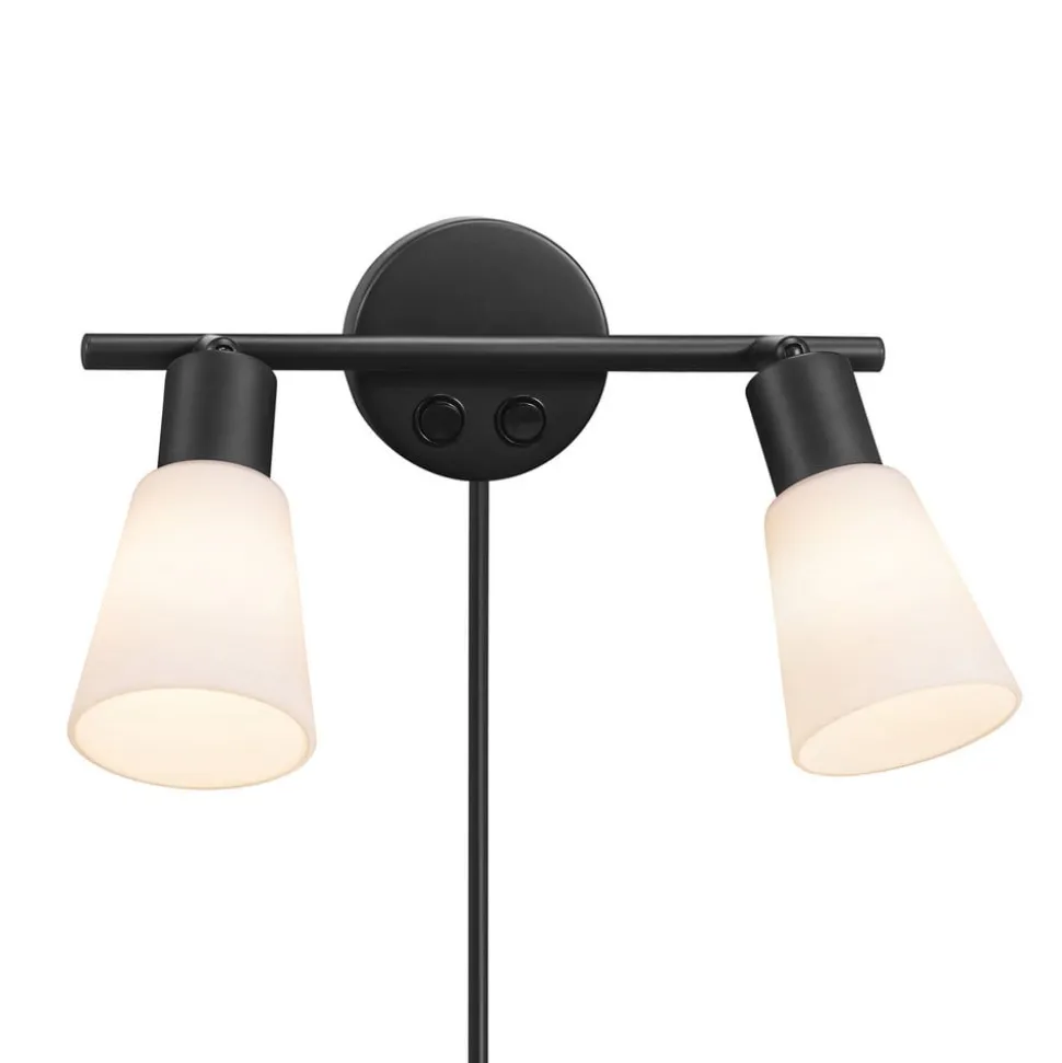 Cole wandlamp, 2-lamps, stekker, glas, twee schakelaars