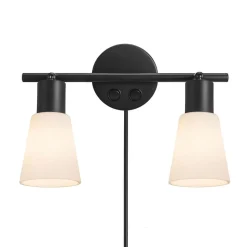 Cole wandlamp, 2-lamps, stekker, glas, twee schakelaars