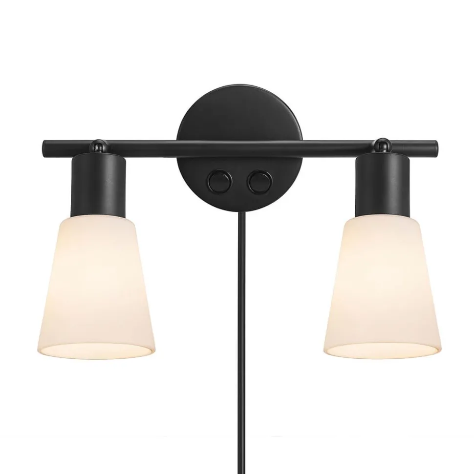 Cole wandlamp, 2-lamps, stekker, glas, twee schakelaars
