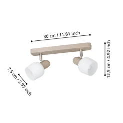 Corato plafondspot, zand/nikkel/opal, 2-lamps.