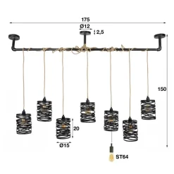 Crossround hanglamp met 7 spiraalvormige kappen