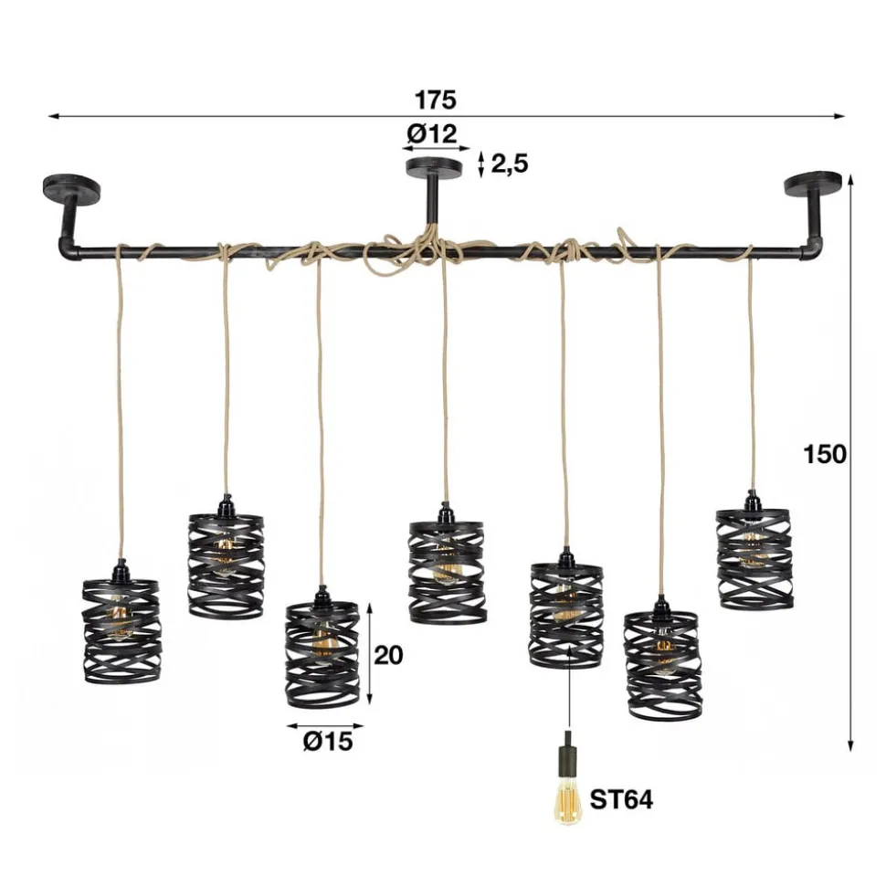 Crossround hanglamp met 7 spiraalvormige kappen