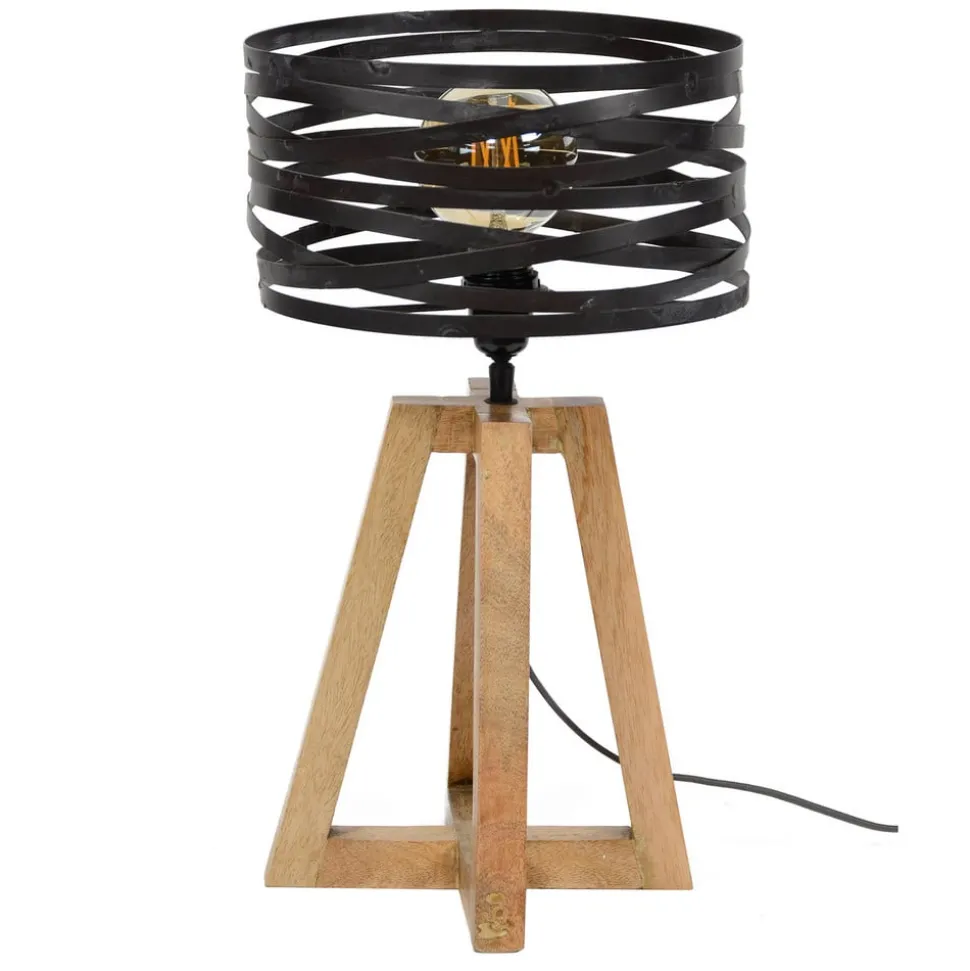 Crossround tafellamp met houten driepoot voet