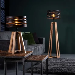 Crossround tafellamp met houten driepoot voet