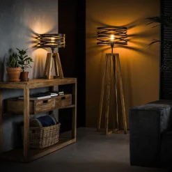 Crossround tafellamp met houten driepoot voet