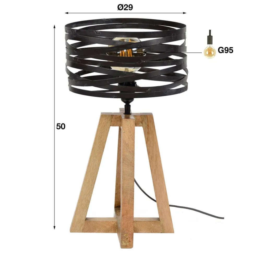 Crossround tafellamp met houten driepoot voet