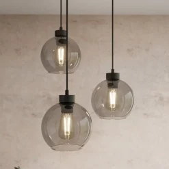 Cubus hanglamp, Ø 50 cm, 3-lamps, rookgrijs, glas