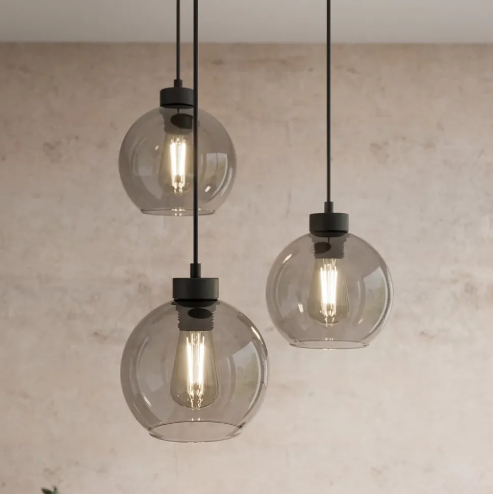 Cubus hanglamp, Ø 50 cm, 3-lamps, rookgrijs, glas