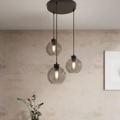 Cubus hanglamp, Ø 50 cm, 3-lamps, rookgrijs, glas