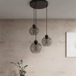 Cubus hanglamp, Ø 50 cm, 3-lamps, rookgrijs, glas