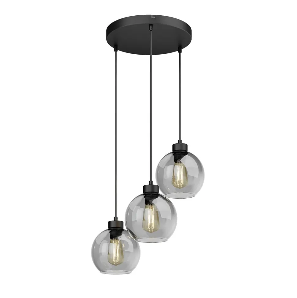Cubus hanglamp, Ø 50 cm, 3-lamps, rookgrijs, glas